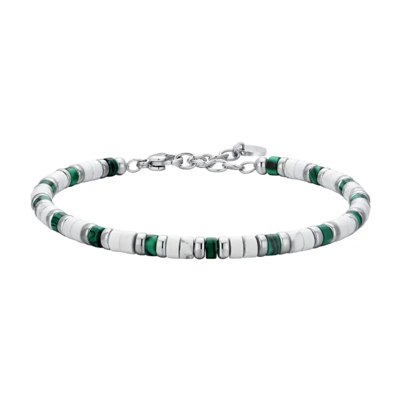 BRACCIALE UOMO IN ACCIAIO PIETRE BIANCHE E VERDI