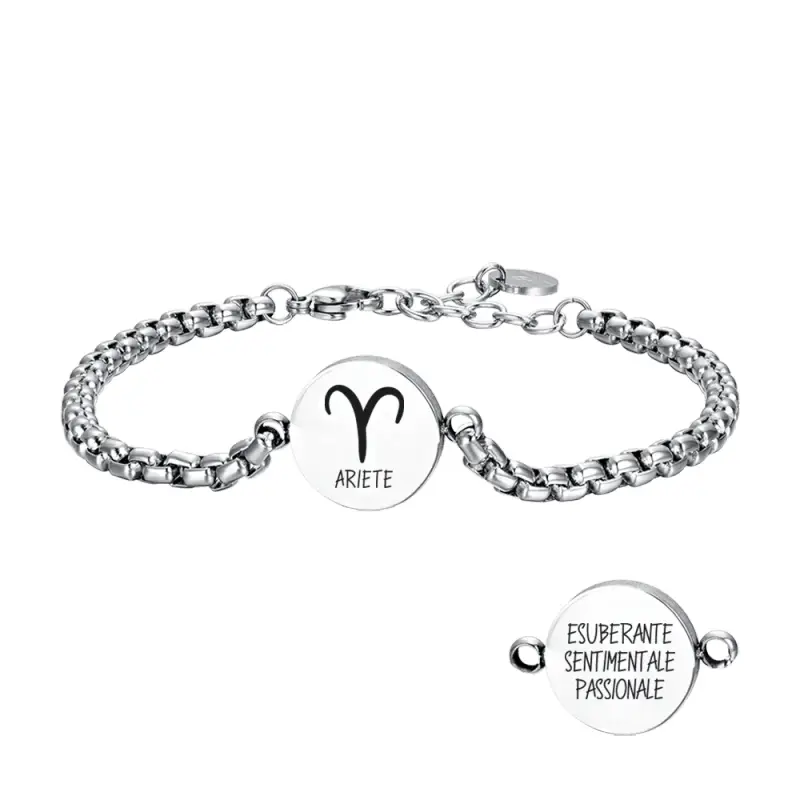 BRACCIALE UOMO IN ACCIAIO SEGNO ZODIACALE ARIETE PIASTRA
