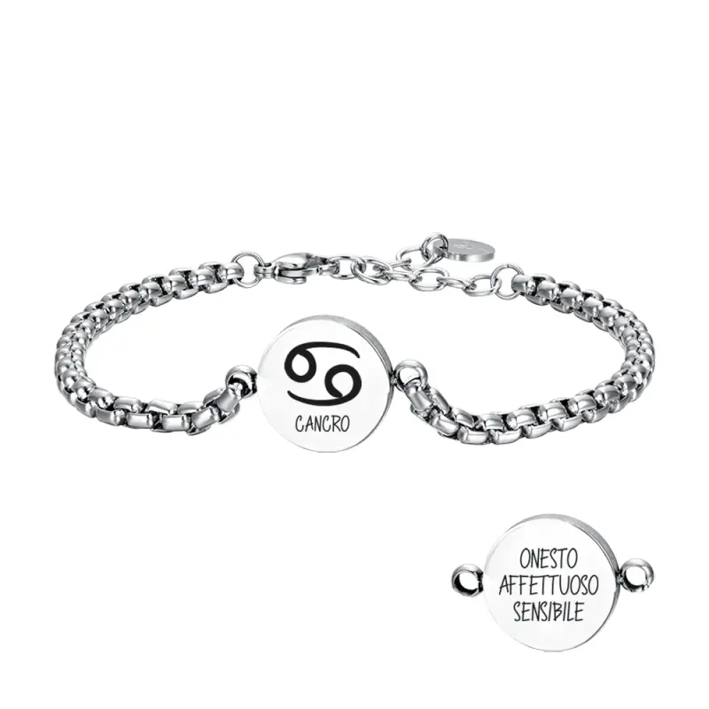 BRACCIALE UOMO IN ACCIAIO SEGNO ZODIACALE CANCRO PIASTRA