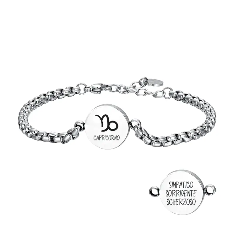 BRACCIALE UOMO IN ACCIAIO SEGNO ZODIACALE CAPRICORNO PIASTRA