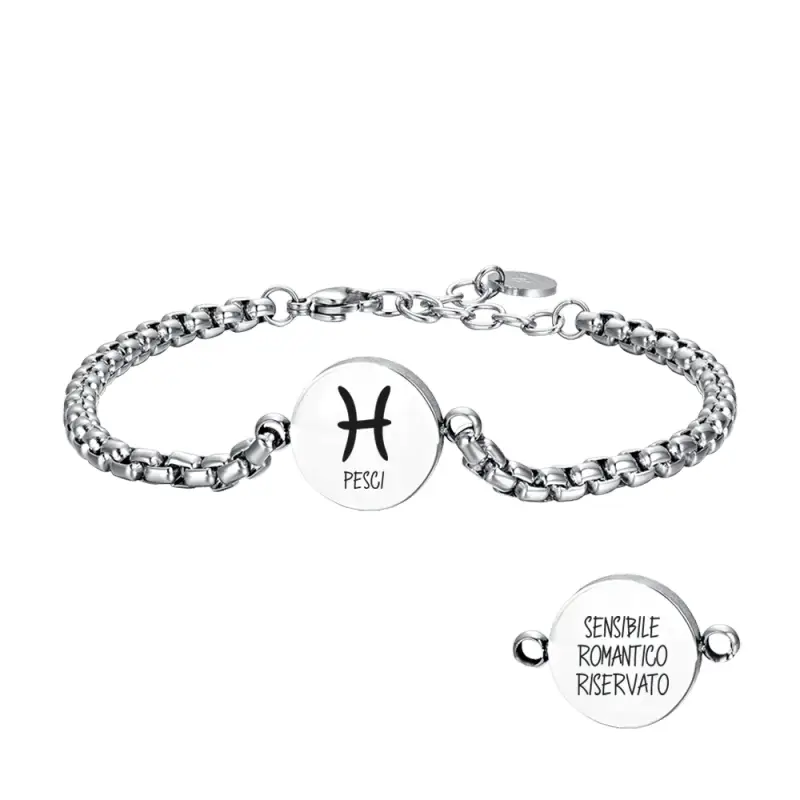 BRACCIALE UOMO IN ACCIAIO SEGNO ZODIACALE PESCI PIASTRA