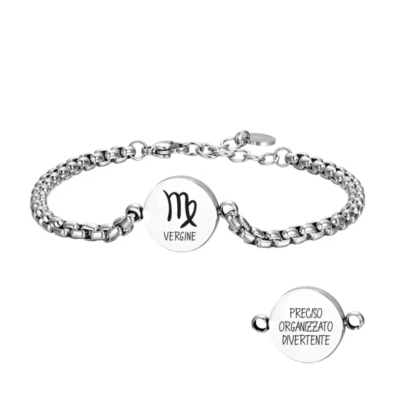 BRACCIALE UOMO IN ACCIAIO SEGNO ZODIACALE VERGINE PIASTRA
