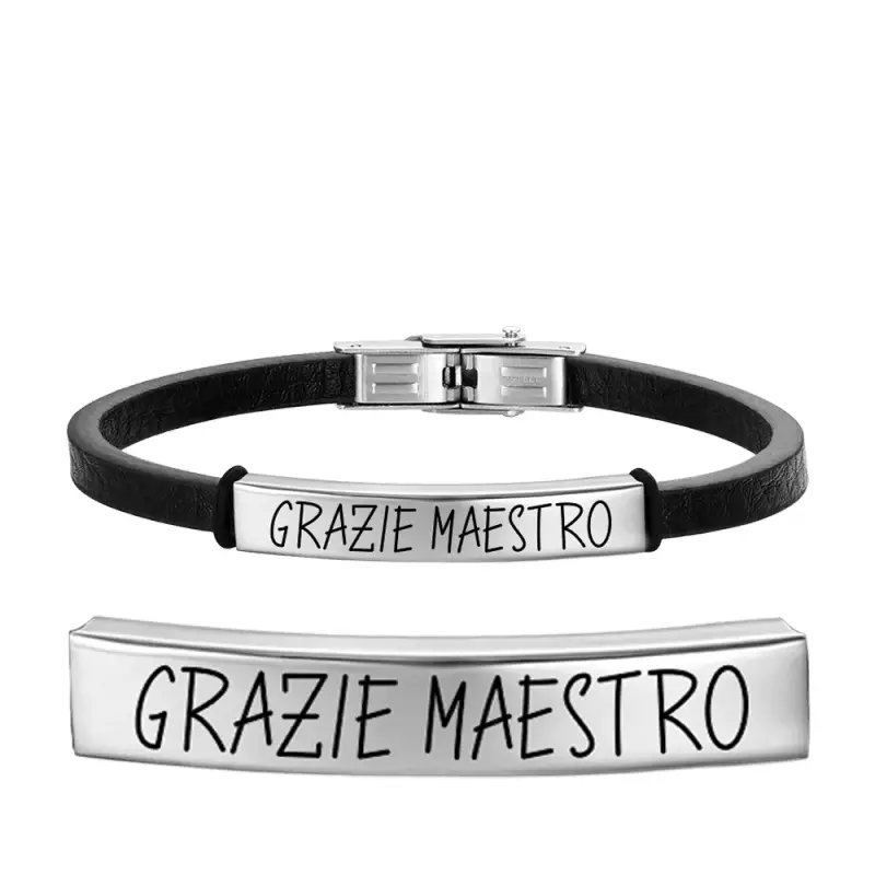 BRACCIALE UOMO IN CUOIO GRAZIE MAESTRO CON PIASTRA