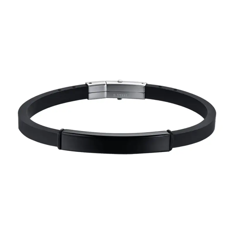 BRACCIALE UOMO IN SILICONE CON PIASTRA IN ACCIAIO IP NERO