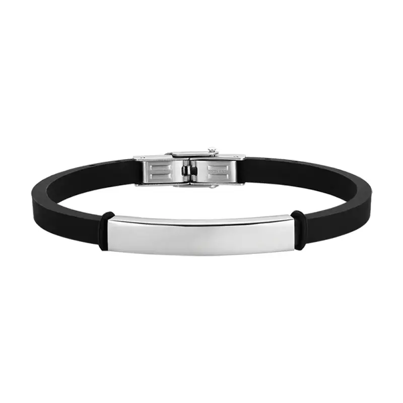 BRACCIALE UOMO IN SILICONE NERO CON PIASTRA IN ACCIAIO