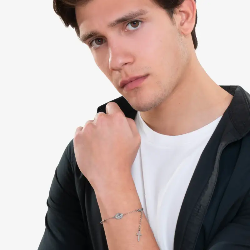 BRACCIALE UOMO ROSARIO IN ACCIAIO miniatura 3