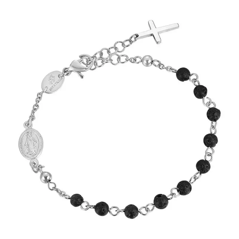Bracciale Uomo Rosario In Acciaio E Pietra Lavica Luca Barra