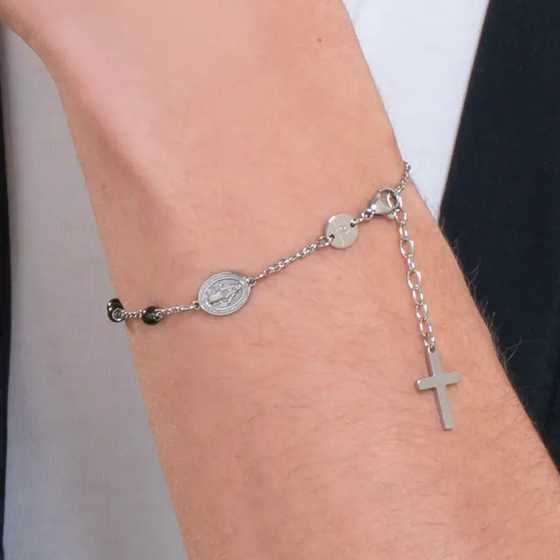 BRACCIALE UOMO ROSARIO IN ACCIAIO NERO miniatura 2