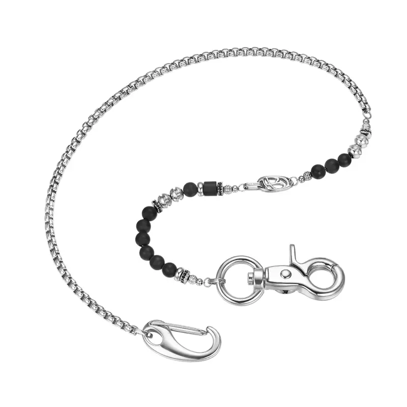 CATENA IN ACCIAIO PER PANTALONI CON ONICE E CRISTALLI NERI