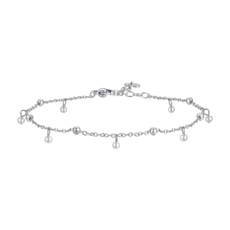 CAVIGLIERA DONNA IN ACCIAIO CON PERLE BIANCHE
