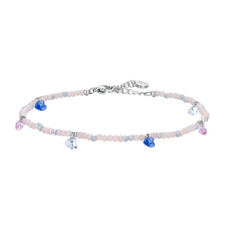 CAVIGLIERA DONNA IN ACCIAIO PIETRE ROSA E CRISTALLI MULTICOLOR