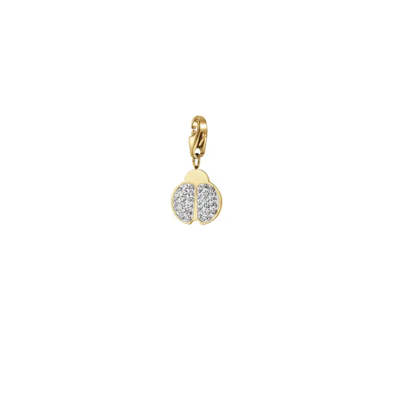 CHARM COCCINELLA IN ACCIAIO IP GOLD CON CRISTALLI BIANCHI CON MOSCHETTONE, Oro miniatura 3