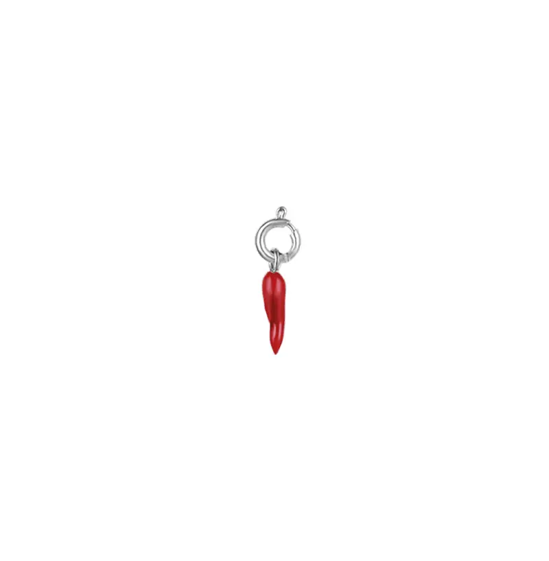 CHARM CORNO IN ACCIAIO CON SMALTO ROSSO DA 13 MM