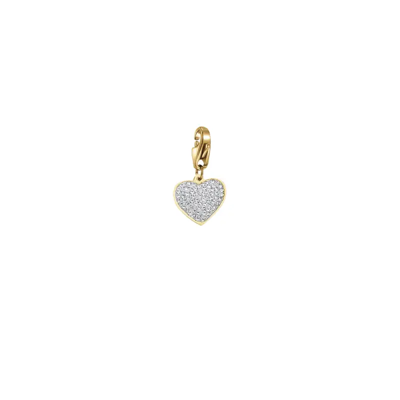 CHARM CUORE IN ACCIAIO IP GOLD CON CRISTALLI BIANCHI CON MOSCHETTONE, Oro