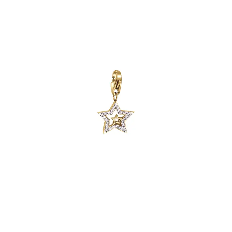 CHARM STELLA IN ACCIAIO CON CRISTALLI BIANCHI CON MOSCHETTONE, Oro