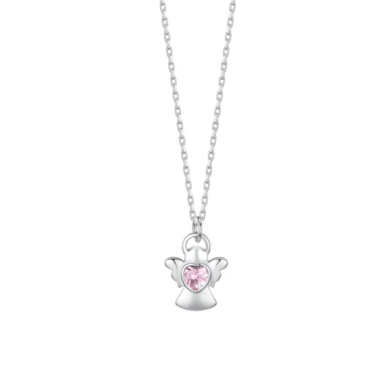 COLLANA BAMBINA IN ACCIAIO ANGELO CON ZIRCONE ROSA