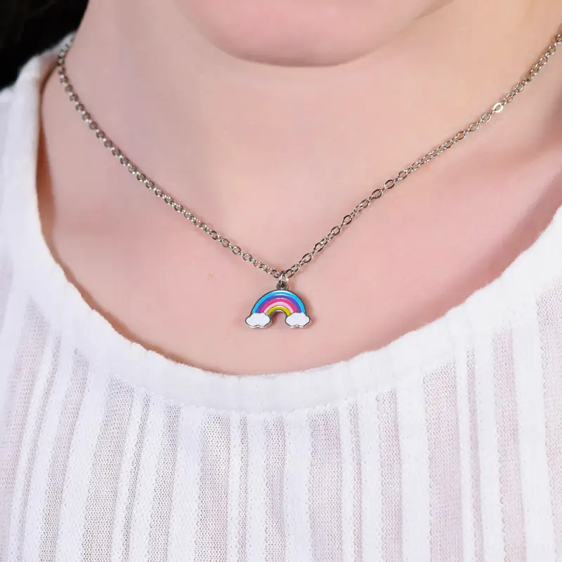 COLLANA BAMBINA IN ACCIAIO CON ARCOBALENO miniatura 2