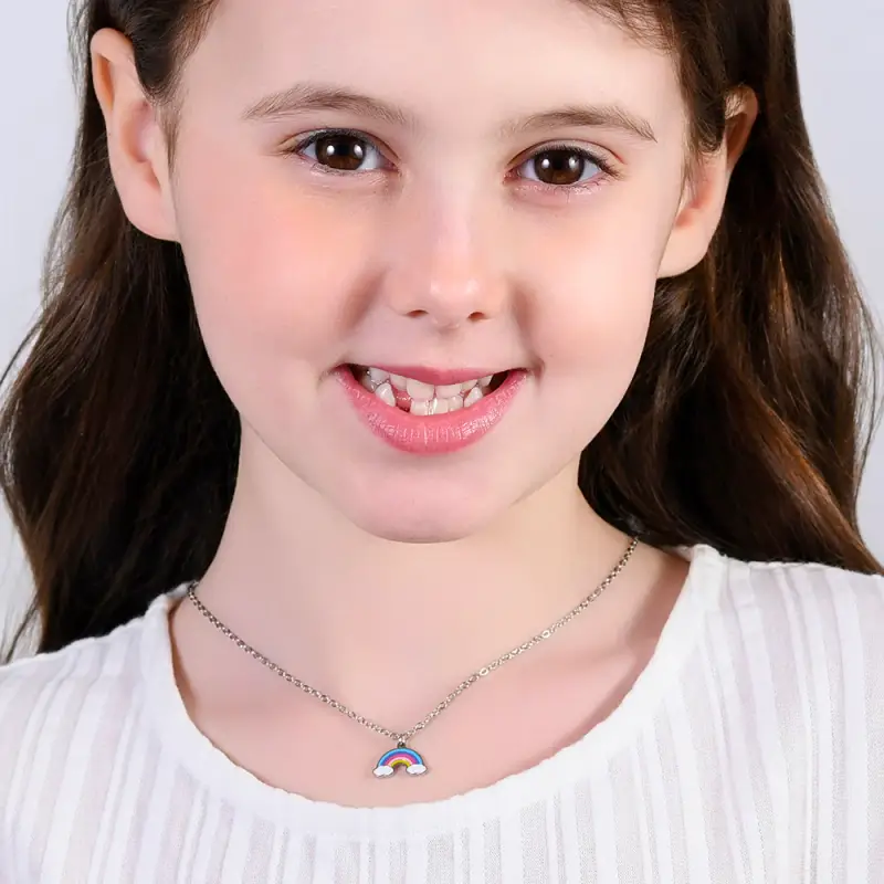 COLLANA BAMBINA IN ACCIAIO CON ARCOBALENO miniatura 3