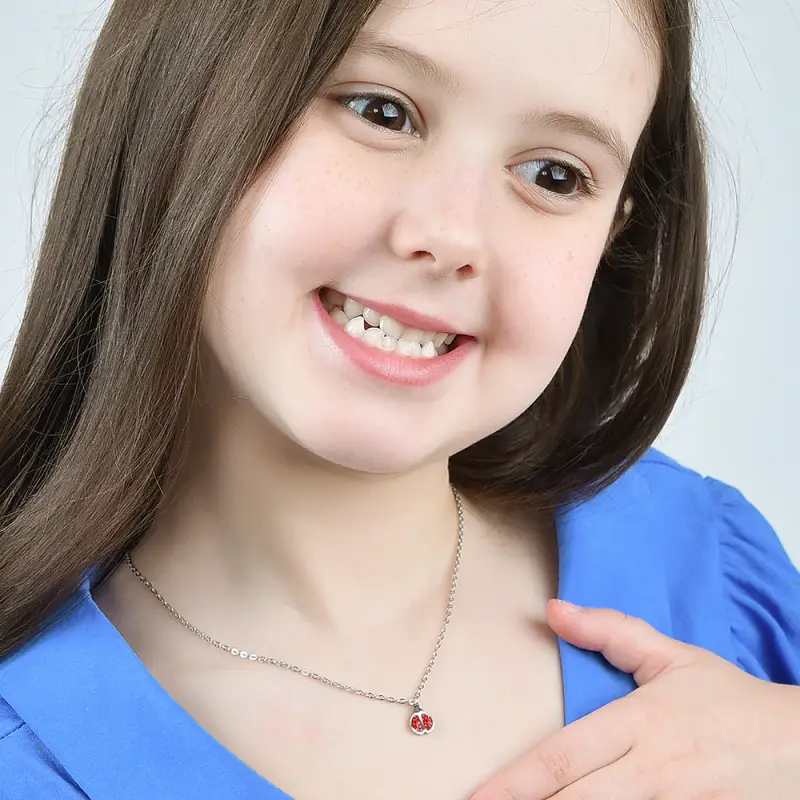 COLLANA BAMBINA IN ACCIAIO CON COCCINELLA E CRISTALLI ROSSI miniatura 3