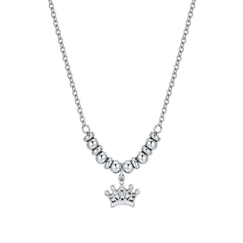 COLLANA BAMBINA IN ACCIAIO CON CORONA CON CRISTALLI BIANCHI