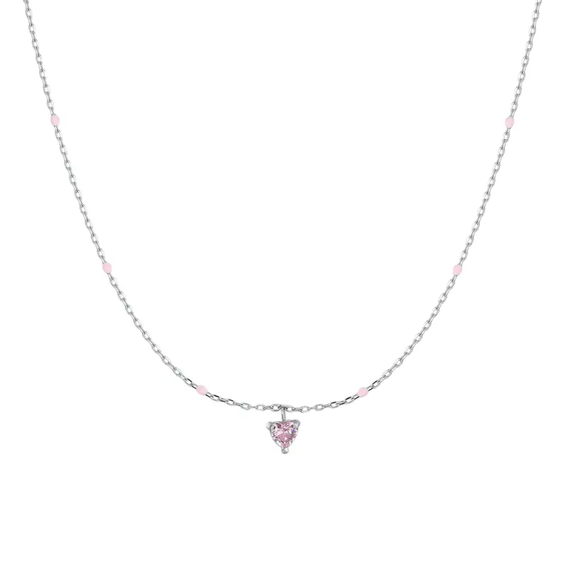 COLLANA BAMBINA IN ACCIAIO CON CUORE ZIRCONE ROSA E PIETRE ROSA
