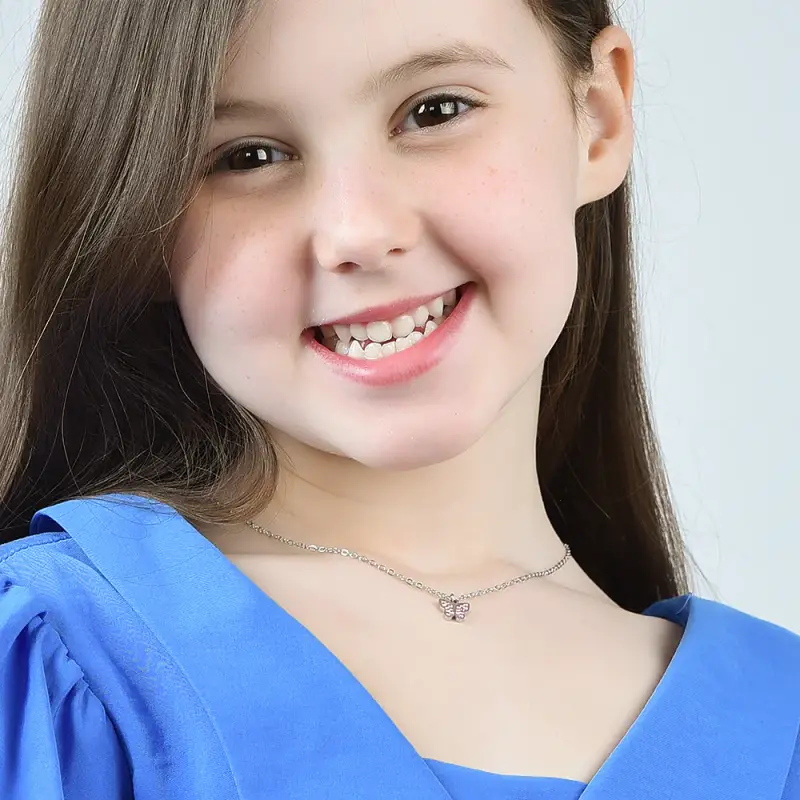 COLLANA BAMBINA IN ACCIAIO CON FARFALLA E CRISTALLI ROSA miniatura 3