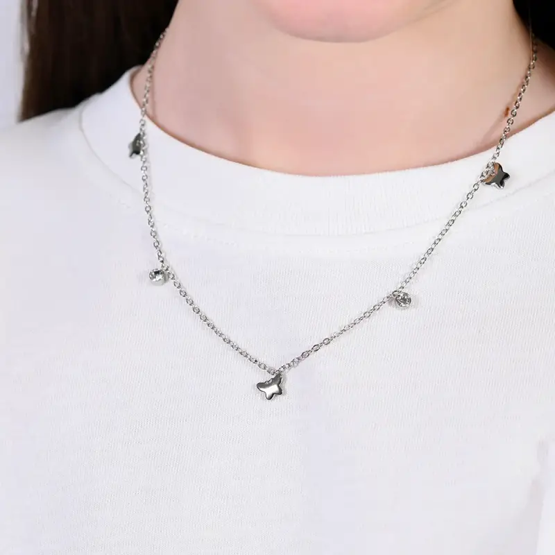 COLLANA BAMBINA IN ACCIAIO CON FARFALLE miniatura 2