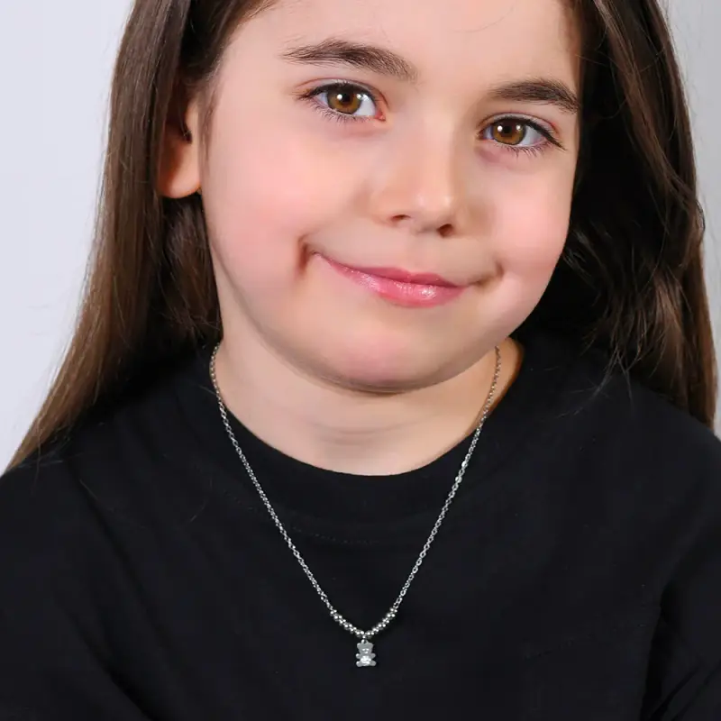 COLLANA BAMBINA IN ACCIAIO CON ORSETTO CON CRISTALLI BIANCHI miniatura 3