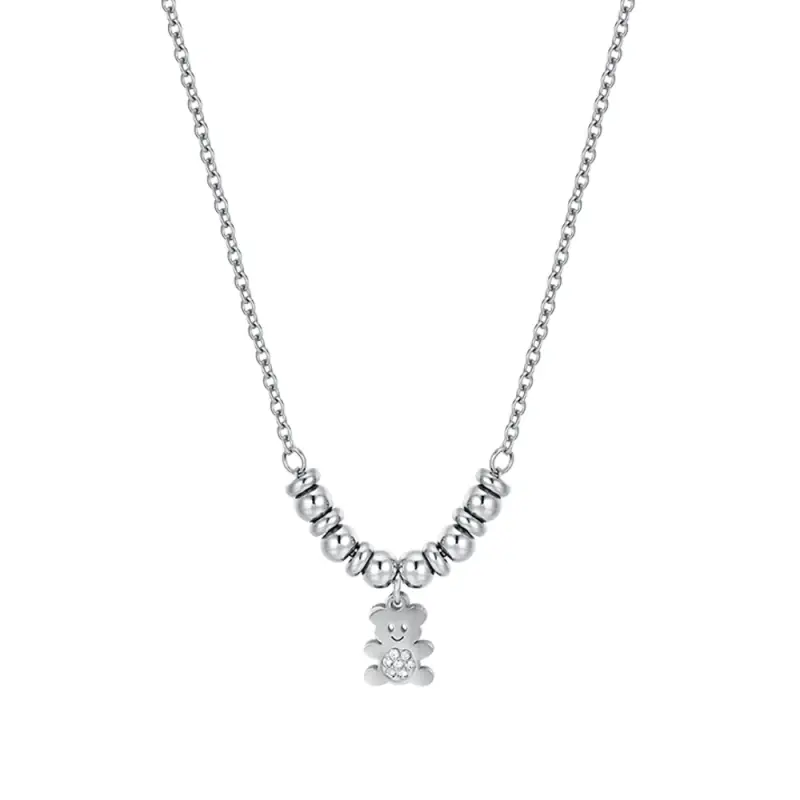 COLLANA BAMBINA IN ACCIAIO CON ORSETTO CON CRISTALLI BIANCHI