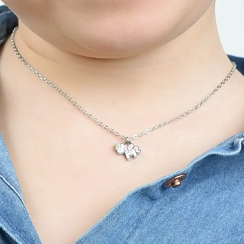 COLLANA BAMBINA IN ACCIAIO CON UNICORNO miniatura 2