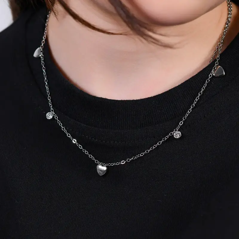 COLLANA BAMBINA IN ACCIAIO CUORI E CRISTALLI miniatura 2