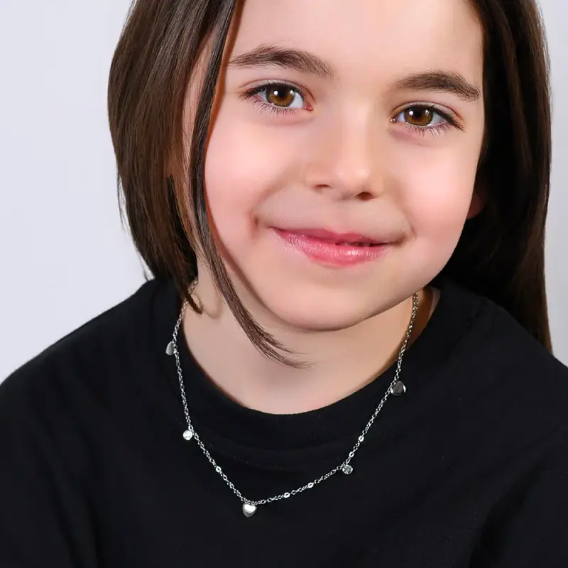 COLLANA BAMBINA IN ACCIAIO CUORI E CRISTALLI miniatura 3