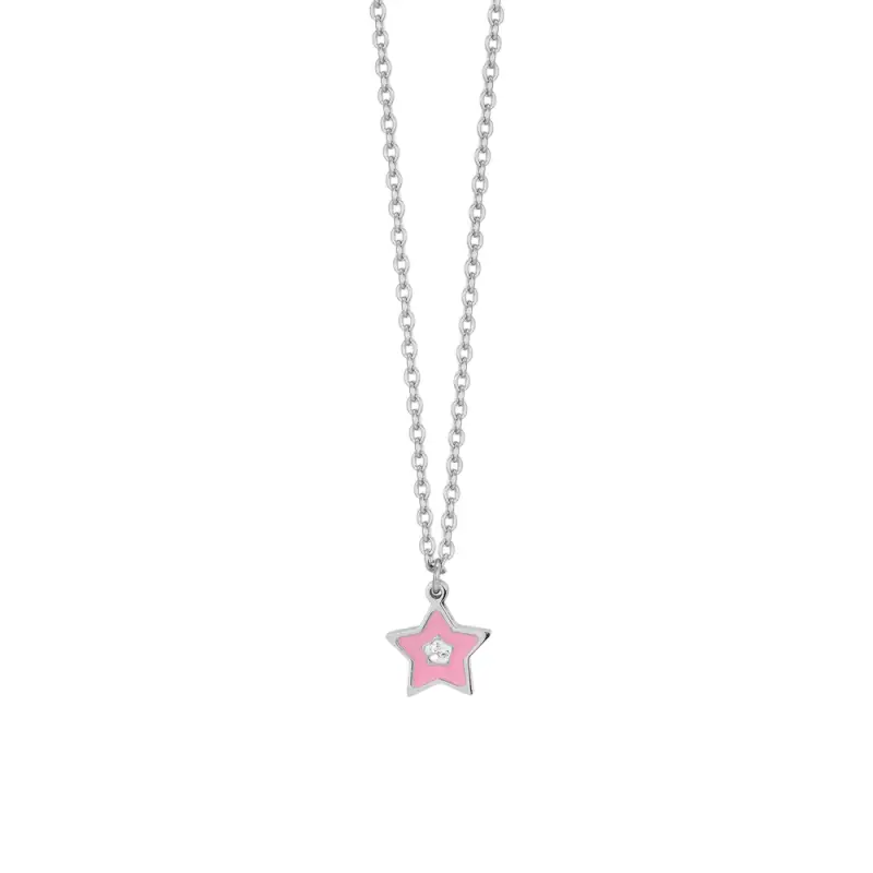 COLLANA BAMBINA IN ACCIAIO SMALTO ROSA