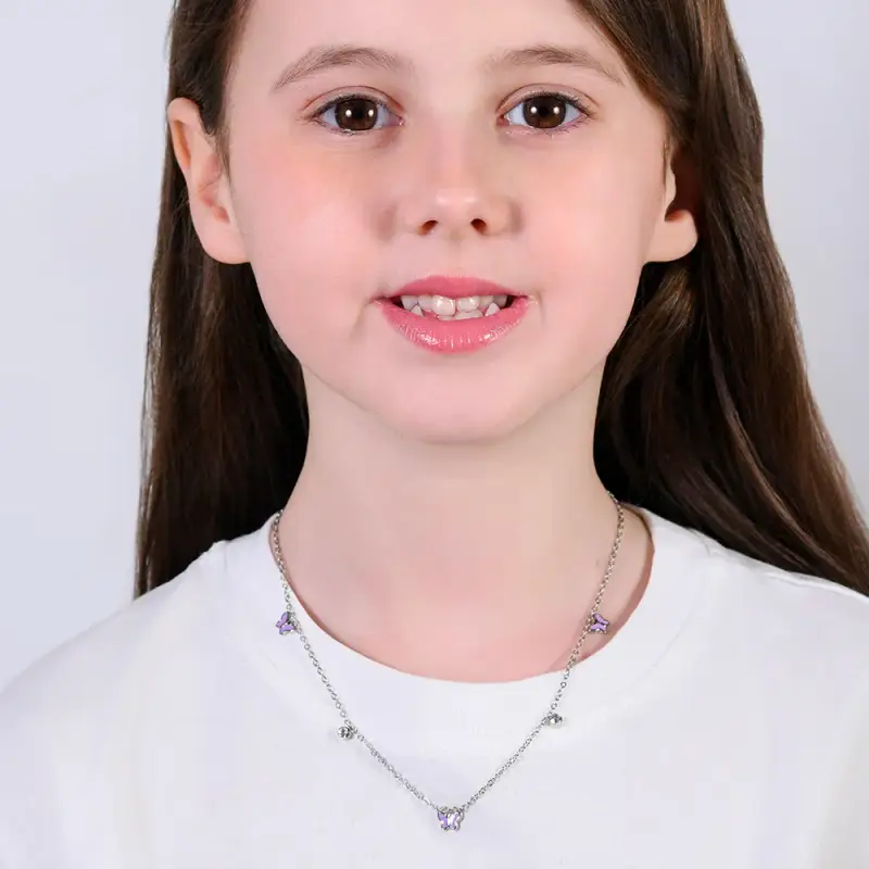 COLLANA BAMBINA IN ACCIAIO SMALTO VIOLA miniatura 3