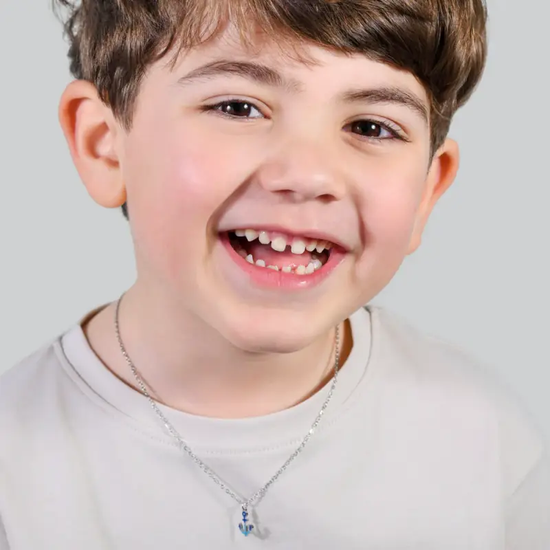 COLLANA BAMBINO IN ACCIAIO CON ANCORA BLU miniatura 3