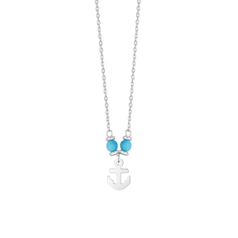COLLANA BAMBINO IN ACCIAIO CON ANCORA E PIETRE TURCHESI