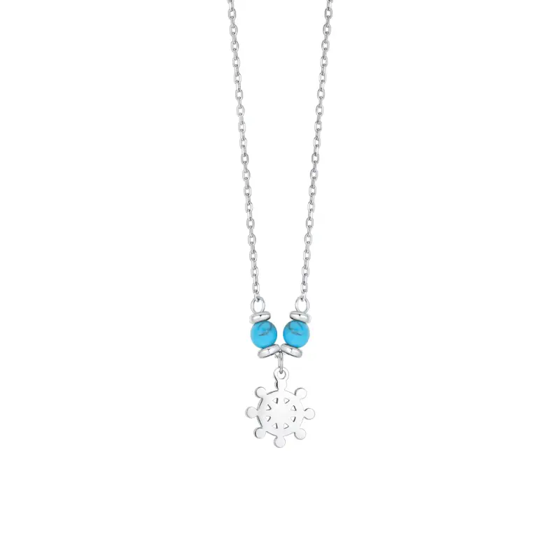 COLLANA BAMBINO IN ACCIAIO CON TIMONE E PIETRE TURCHESI