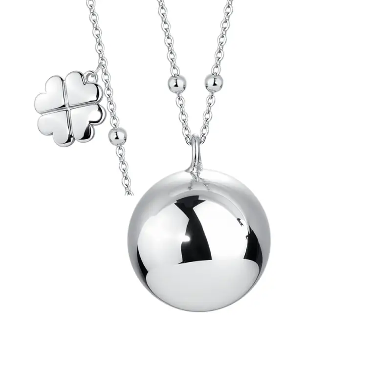 COLLANA CHIAMA ANGELI DONNA IN ACCIAIO,CIONDOLO IN METALLO CON CHARM QUADRIFOGLI