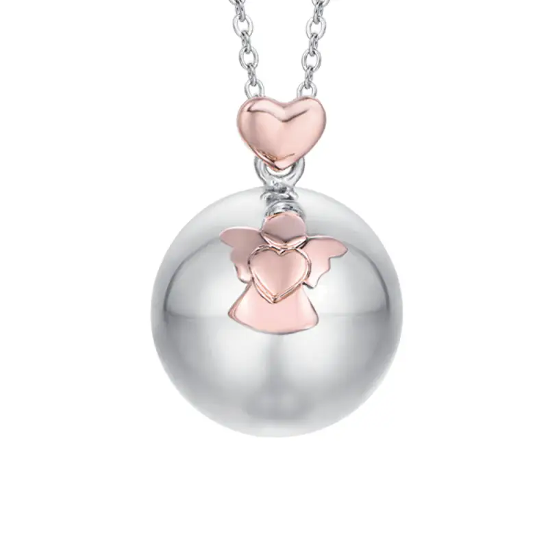 COLLANA CHIAMA ANGELI IN ACCIAIO CIONDOLO IN METALLO CON ANGELO E CUORE