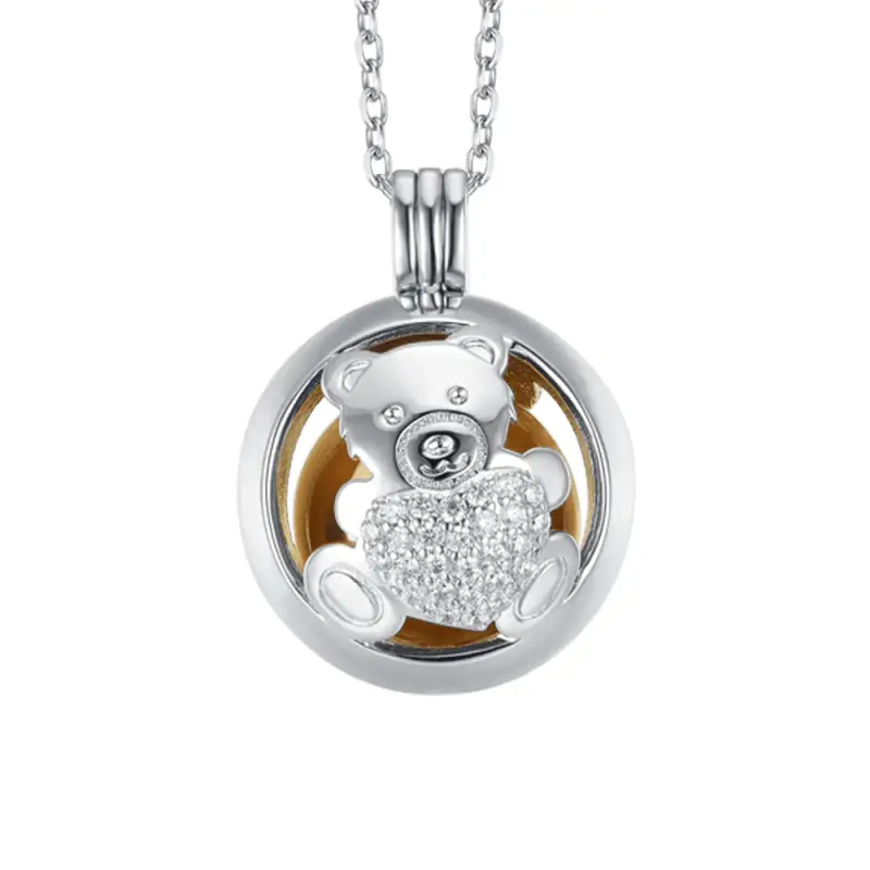 COLLANA CHIAMA ANGELI IN ACCIAIO CON ORSETTO CON CRISTALLI BIANCHI, Argento