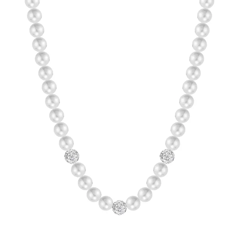 COLLANA DI PERLE DONNA CON CRISTALLI BIANCHI, Argento