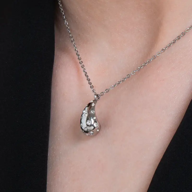 COLLANA DONNA GOCCIA IN ACCIAIO CON CRISTALLI BIANCHI miniatura 2