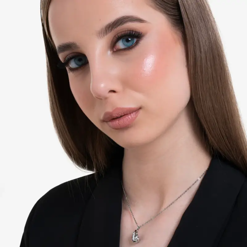 COLLANA DONNA GOCCIA IN ACCIAIO CON CRISTALLI BIANCHI miniatura 3