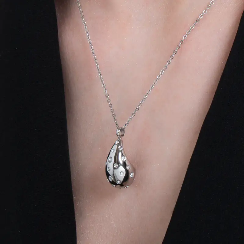 COLLANA DONNA GOCCIA IN ACCIAIO CON CRISTALLI BIANCHI miniatura 2