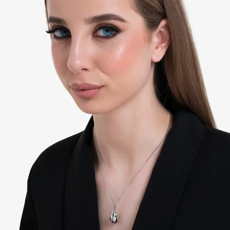 COLLANA DONNA GOCCIA IN ACCIAIO CON CRISTALLI BIANCHI miniatura 3