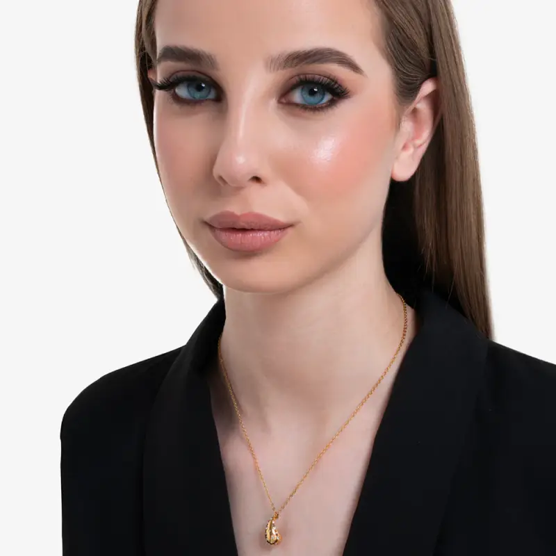 COLLANA DONNA GOCCIA IN ACCIAIO E IP GOLD CON CRISTALLI BIANCHI miniatura 3