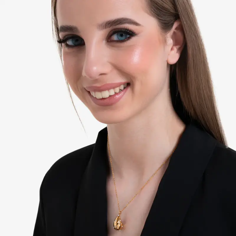 COLLANA DONNA GOCCIA IN ACCIAIO E IP GOLD CON CRISTALLI BIANCHI miniatura 3