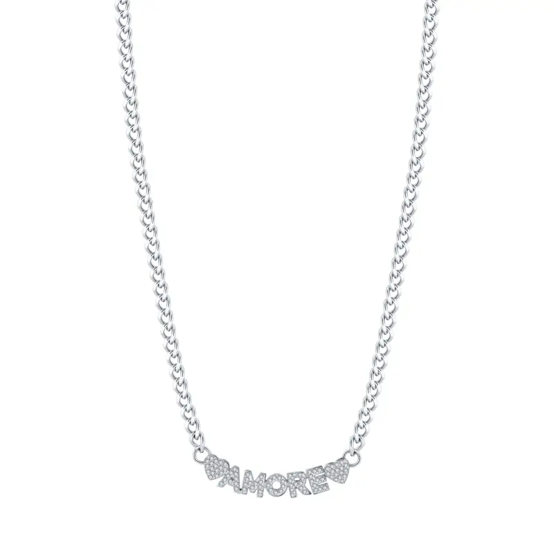 COLLANA DONNA IN ACCIAIO AMORE CON CRISTALLI BIANCHI
