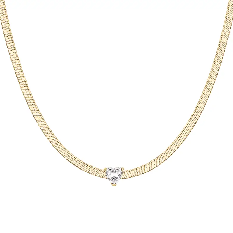 COLLANA DONNA IN ACCIAIO COLORE ORO CON ZIRCONE BIANCO