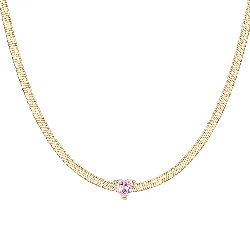 COLLANA DONNA IN ACCIAIO COLORE ORO CON ZIRCONE ROSA